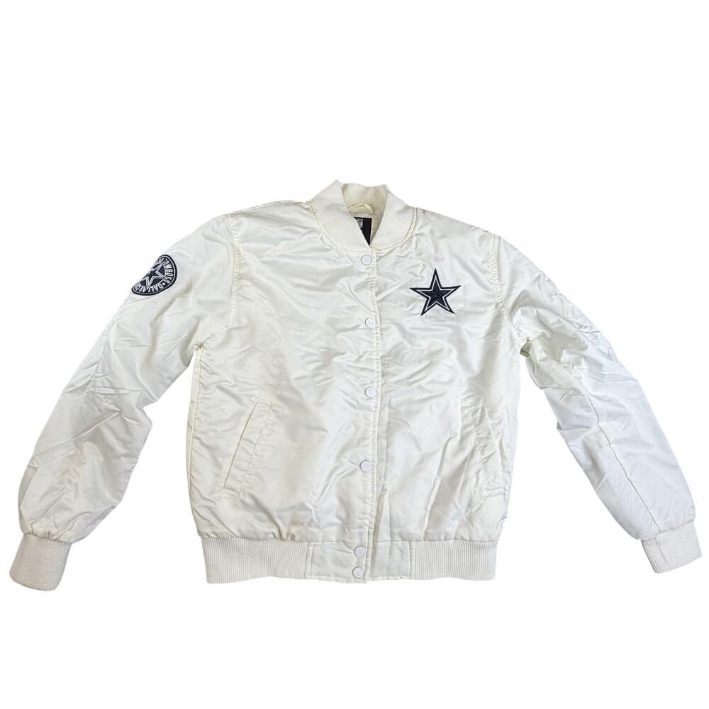 Dallas Cowboys Jacket Womens Small White NFL Football Team Apparel Bomber Logo